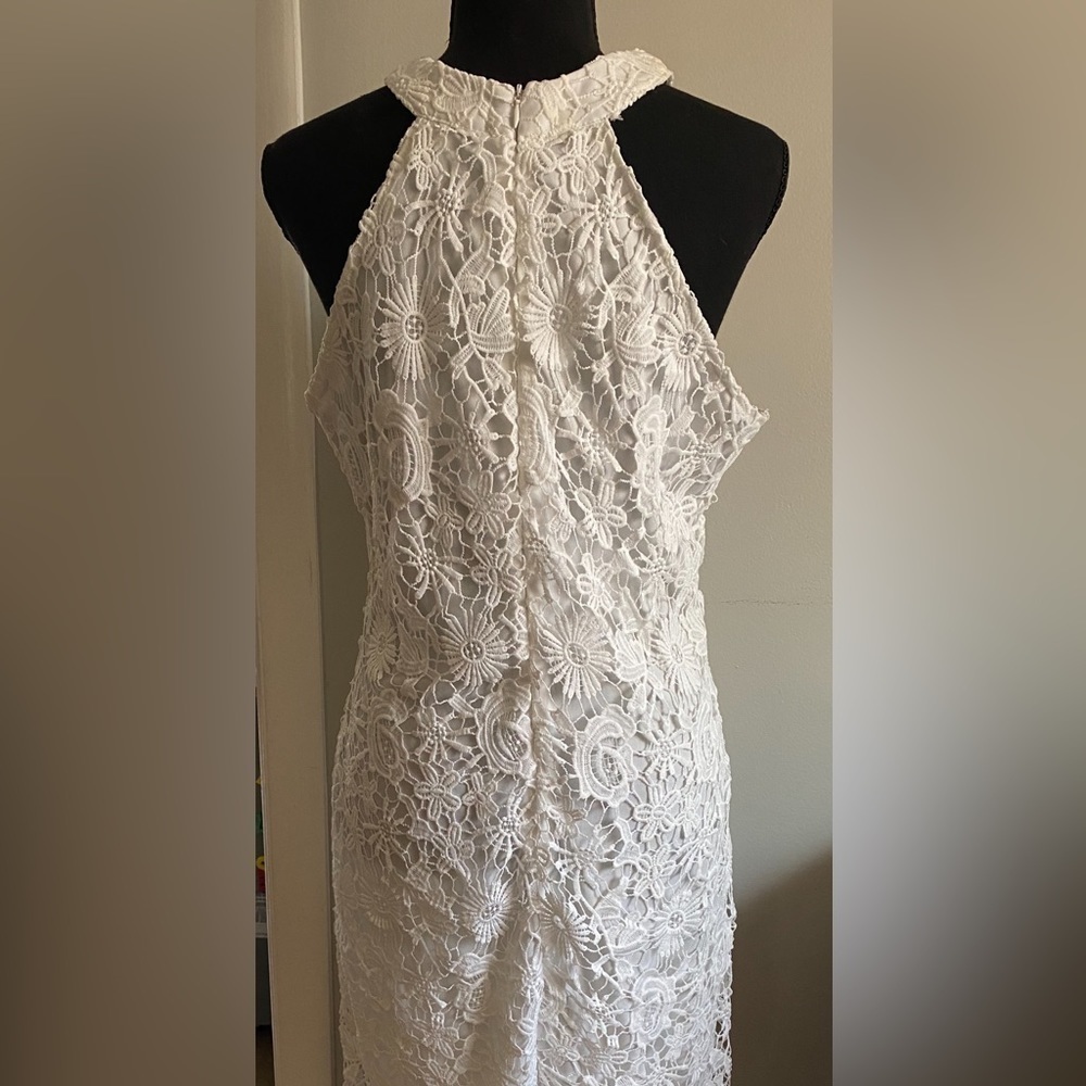 White Midi Dress White Slip with White Lace Overlay Bridal Overlay - Picture 3 of 4